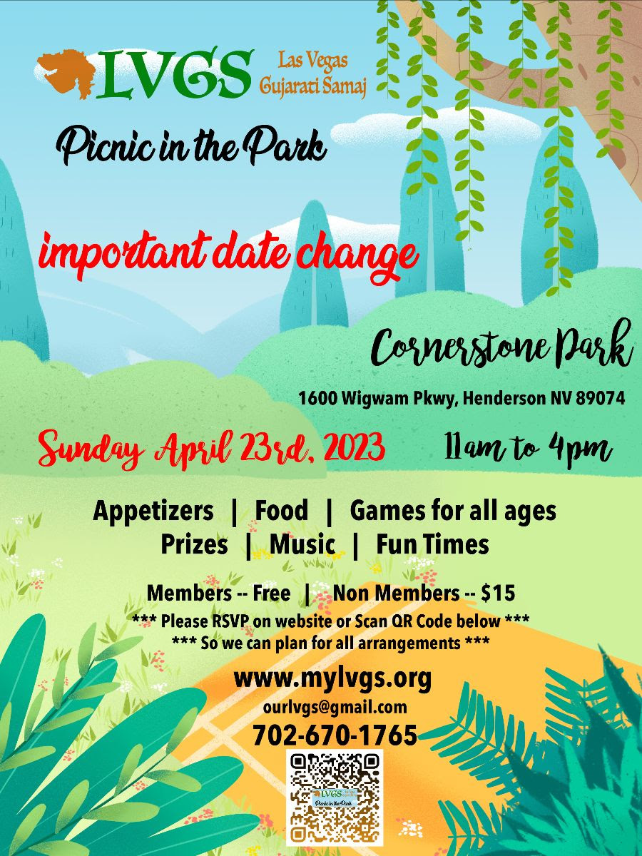Gujarati Samaj Annual Picnic Date Changed to Sunday, April 23rd, 2023